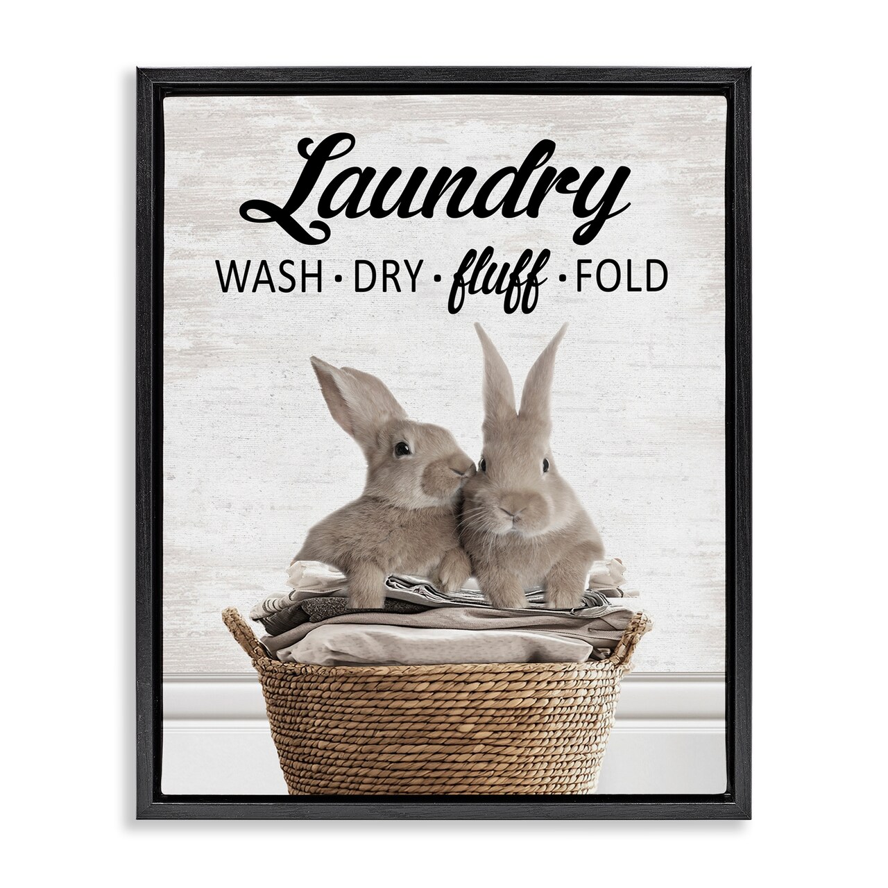 Stupell Industries Bunnies & Laundry Basket Floating Frame Design by Lettered and Lined